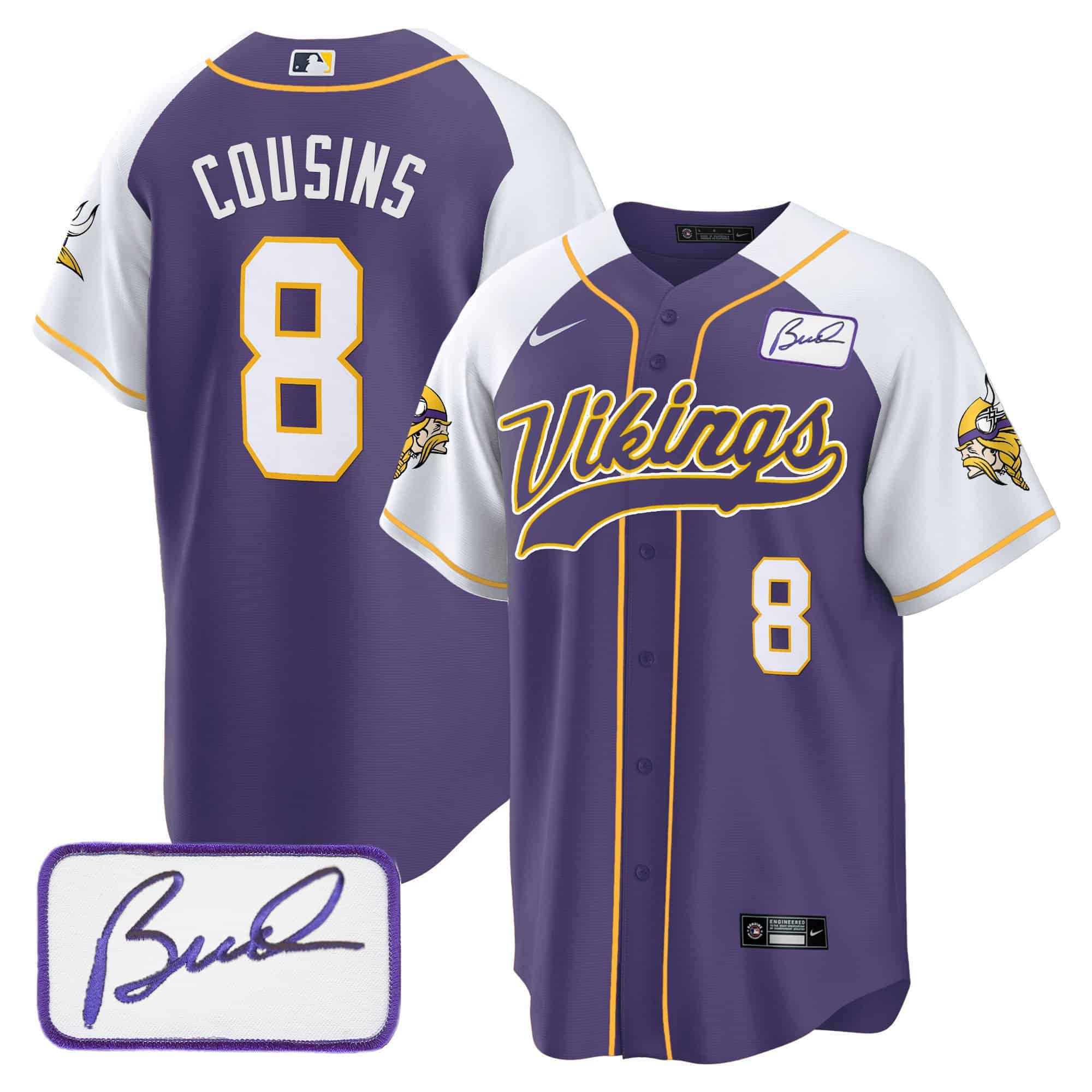 Men Minnesota Vikings #8 Cousins Purple 2024 Nike Bud Grant Patch Classic Baseball NFL Jersey->indianapolis colts->NFL Jersey